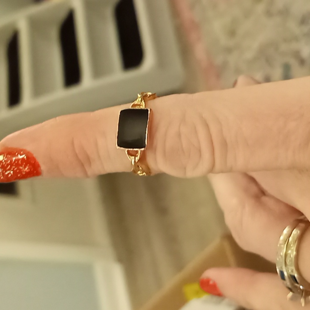 black enamel goldtone ring